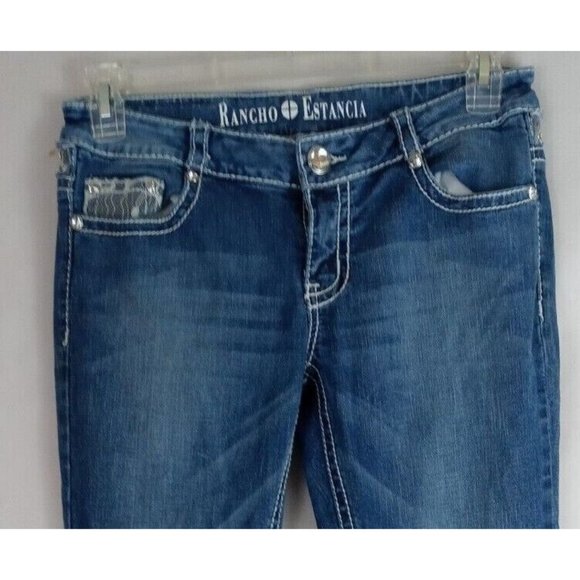 Rancho Estancia Jewelled Distressed Whiskered Embroidered Jeans Size 29 - Picture 4 of 10